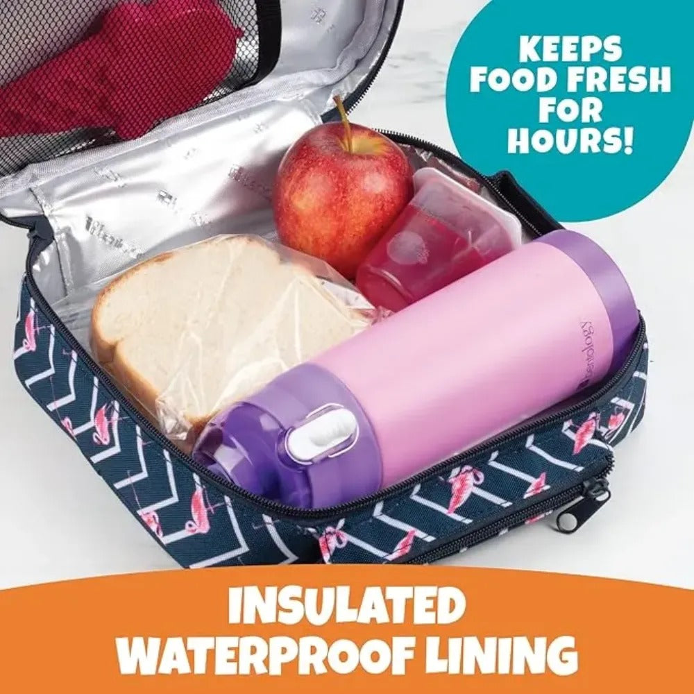 Bentology Isolation Durable Déjeuner Sac Fourre-Tout Réutilisable Repas Avec Poignée Et Poches Flamingo
