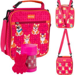 Bentology Convertible Kit - 2 in 1 Reusable Lunch Bag, Hard Ice Pack, Insulated Food Jar - Corgi