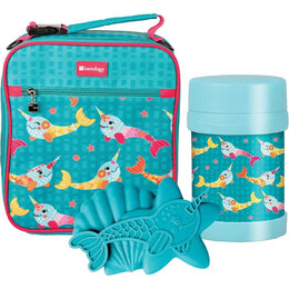 Bentology Convertible Kit - 2 in 1 Reusable Lunch Bag, Hard Ice Pack, Insulated Food Jar - Narwhal