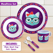 Bentology Kitty Mealtime 5 Piece Kit - Plate, Bowl, Cup, Spoon and Fork