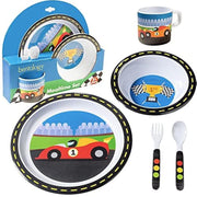 Bentology Race Car Mealtime 5 Piece Kit - Plate, Bowl, Cup, Spoon and Fork