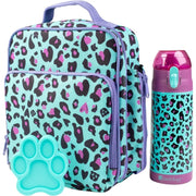 Bentology 3 in 1 Lunch Kit - Bag, Water Bottle, Hard Ice Pack - Cheetah