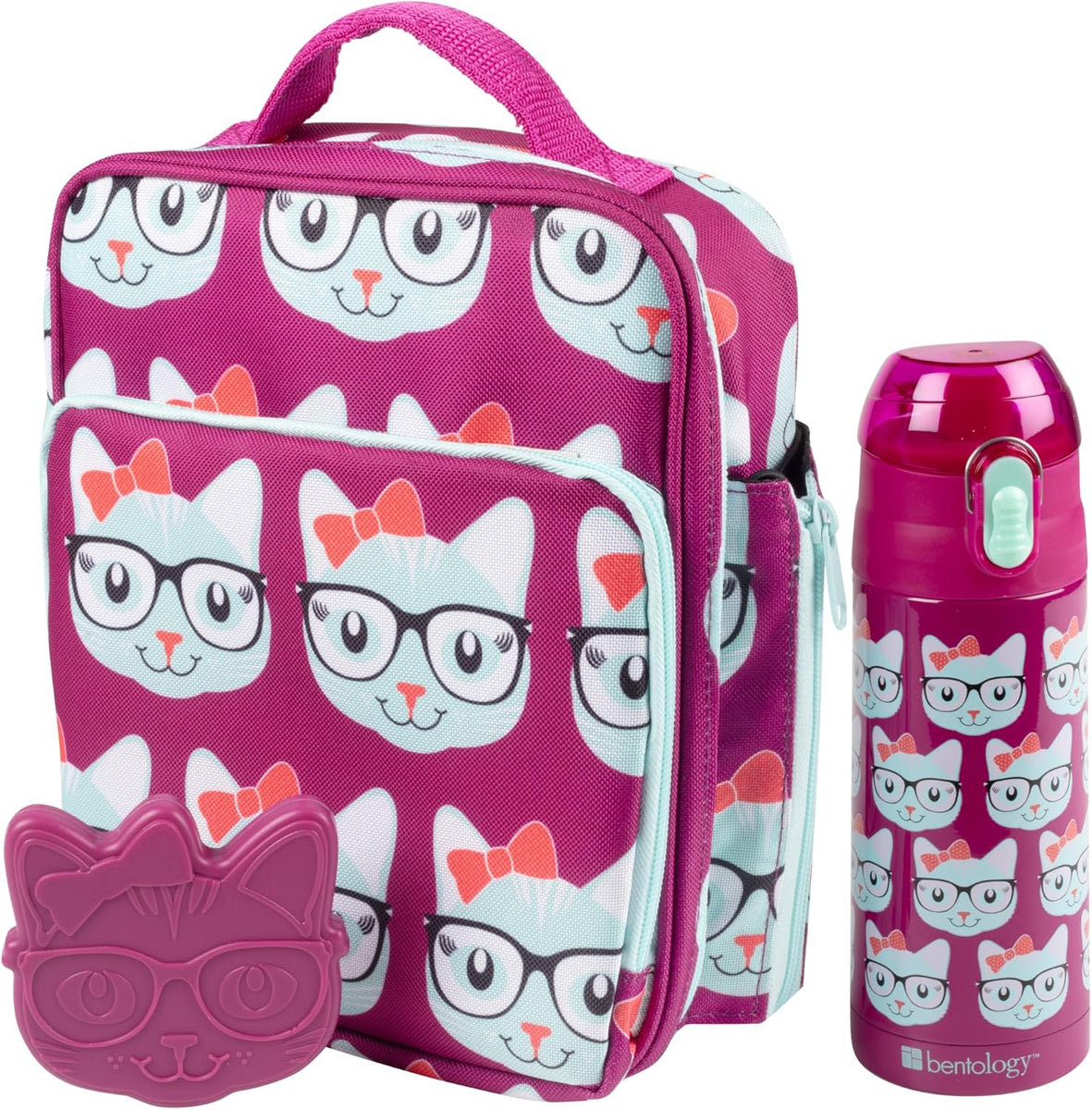 Bentology 3 in 1 Lunch Kit Bag Water Bottle Hard Ice Pack Kitty