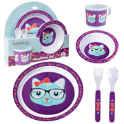 Bentology Kitty Mealtime 5 Piece Kit - Plate, Bowl, Cup, Spoon and Fork