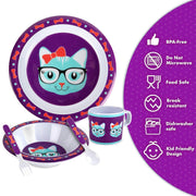 Bentology Kitty Mealtime 5 Piece Kit - Plate, Bowl, Cup, Spoon and Fork
