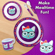 Bentology Kitty Mealtime 5 Piece Kit - Plate, Bowl, Cup, Spoon and Fork
