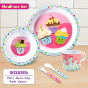 Bentology Cupcake Mealtime 5 Piece Kit - Plate, Bowl, Cup, Spoon and Fork
