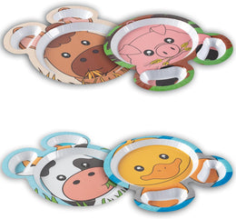 Bentology Zoo Friends Mealtime Melamine Plates 4 Pack Farm Edition- Horse, Duck, Cow & Pig