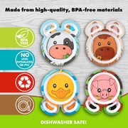 Bentology Zoo Friends Mealtime Melamine Plates 4 Pack Farm Edition- Horse, Duck, Cow & Pig