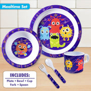 Bentology Monster Mealtime 5 Piece Kit - Plate, Bowl, Cup, Spoon and Fork