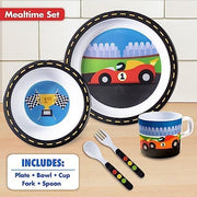 Bentology Race Car Mealtime 5 Piece Kit - Plate, Bowl, Cup, Spoon and Fork