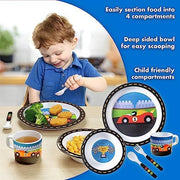 Bentology Race Car Mealtime 5 Piece Kit - Plate, Bowl, Cup, Spoon and Fork