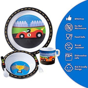Bentology Race Car Mealtime 5 Piece Kit - Plate, Bowl, Cup, Spoon and Fork