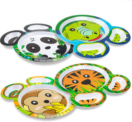 Bentology Zoo Friends Mealtime Melamine Plates 4 Pack - Panda, Monkey, Alligator & Tiger