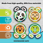 Bentology Zoo Friends Mealtime Melamine Plates 4 Pack - Panda, Monkey, Alligator & Tiger