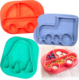 Bentology Silicone Non-Slip Feeding Plates - 3 Pack Transportation Vehicle
