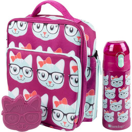 Bentology 3 in 1 Lunch Kit - Bag, Water Bottle, Hard Ice Pack - Kitty Cat