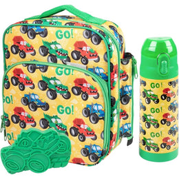 Bentology 3 in 1 Lunch Kit - Bag, Water Bottle, Hard Ice Pack - Monster Truck