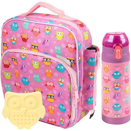 Bentology 3 in 1 Lunch Kit - Bag, Water Bottle, Hard Ice Pack - Owl